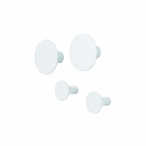 Image of Blomus -Ponto 65798 Wall Hooks Set of 4 Timeless White Stylish Home Accessory Clothes Hooks Including Mounting Material Modern Design (2 x Diameter 8.5 cm, 2 x Diameter 5 cm, Height: 45 mm, White