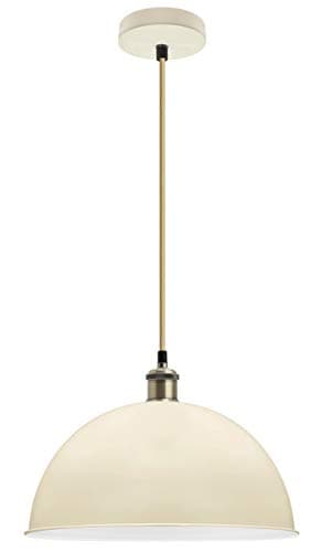 Image of Large Vintage Retro Ceiling Pendant Hanging Dome Light Shade Metal Cream Finish Antique Brass Industrial Lamp Holder M0093