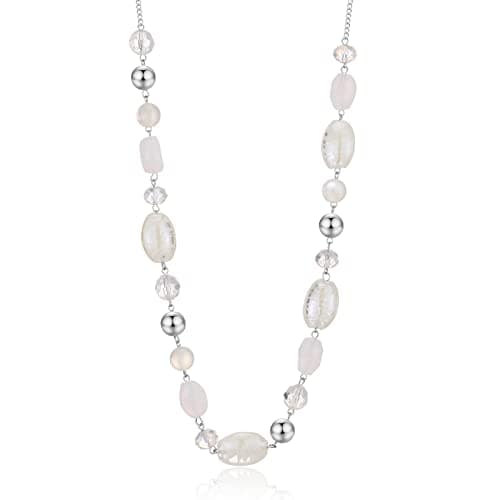 Image of FULU AUTUMN Long Silver Beaded Necklace for Women Chain Necklace with Shell Crystal Pearl Beads Fashion Jewellery Gifts for women(10-White)