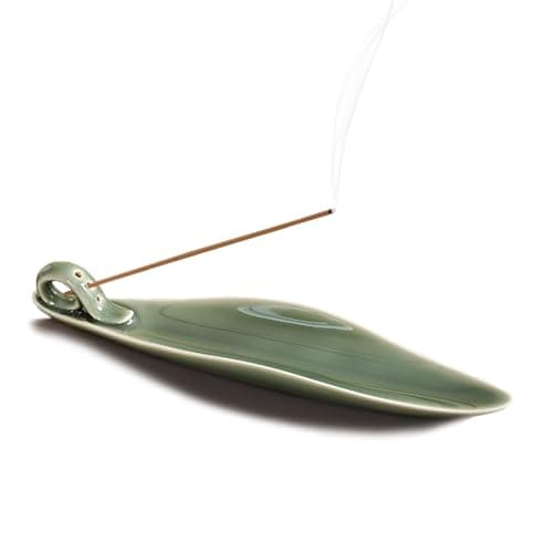 Image of 9" Length Incense Stick Holder with 3 Holes, Ceramic Incense Ash Cather for Counters, Meditation Room, Yoga, Home, Office (Green)