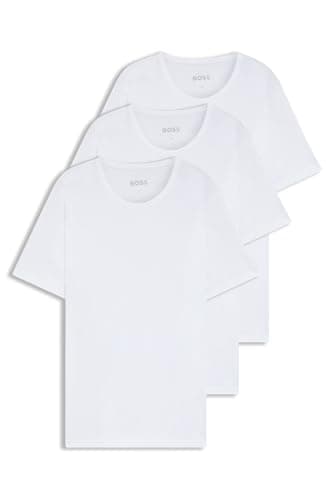 Image of BOSS Mens Tshirt RN 3P Classic Three-Pack of Cotton Underwear T-Shirts with Logos White