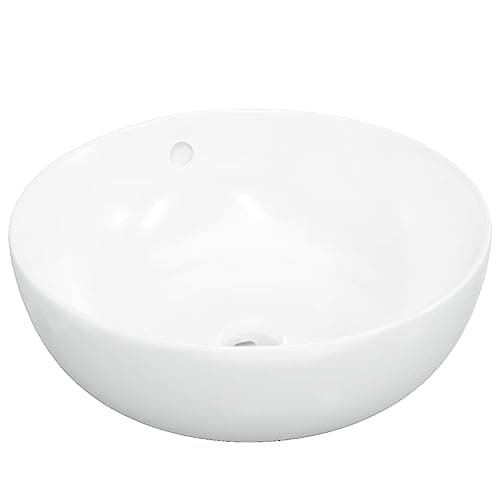 Image of vidaXL Round Ceramic Wash Basin-Sink for Bathroom/Cloakroom - White, Countertop Installation, with Overflow, Glossy Finish, D 44cm