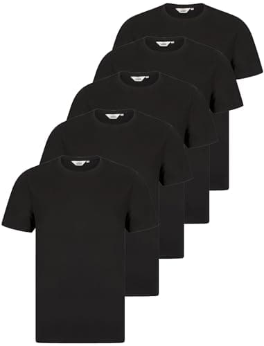 Image of Tokyo Laundry Men's (Pack of 5) Cotton Jersey Plain Crew Neck T-Shirt Set Jet Black