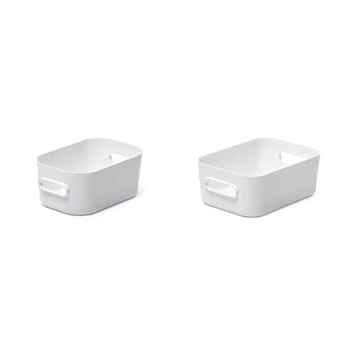 Image of SmartStore - Compact XS Storage Box Set: Box + Lid - White Box - Grey Lid - Plastic Extra Small Container