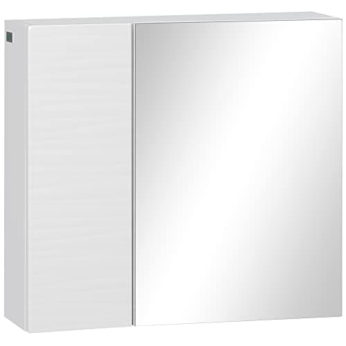 Image of kleankin Bathroom Cabinet with Mirror, Double Door Wall Mounted Storage Cupboard Organizer with Adjustable Shelves, White