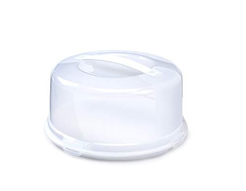 Image of ACCURATE Plastic Cake Carrier with Lid & Locking Clips – Round Cake Box with Handle, Dishwasher Safe PP Material, Durable Cake Holder for Transport & Storage, Holds Cakes up to 30cm – White