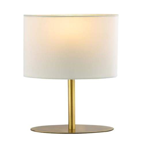 Image of Happy Homewares Modern Designer Oval Table Lamp in Antique Brass Metal with Off-White Cotton Fabric Shade | 1 x E14 7w Maximum | 25cm Height