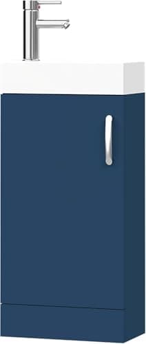 Image of BELOFAY 400mm Floor Standing Bathroom Vanity Unit With Basin - Slim Waterproof Laquered Cloakroom Vanity Unit with 1 Tap Hole Ceramic Basin & Waste | Reversible Tap Fitting (New York Blue)