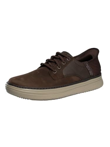 Image of Skechers Men's Hyland Radley Slip-On Sneakers, Cocoa Leather, 9.5 UK