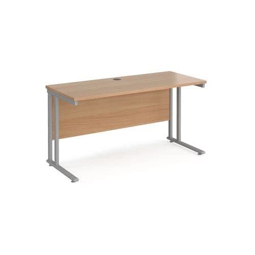 Image of Office Monster Cooper straight desk 1400mm x 600mm - silver cantilever leg frame, beech top