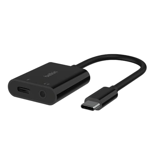 Image of Belkin RockStar™ 3.5mm Audio + USB-C® Charge Adapter, Headphone Adapter w/USB-C 60W Power Delivery Fast Charging for iPhone 15, iPad Pro, Galaxy, Note, Google Pixel, LG, Sony Xperia & More - Black