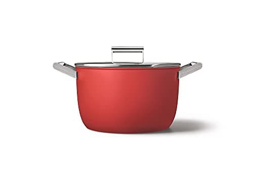Image of Smeg CKFC2611RDM Casserole Pan 26cm and Lid Red, Non-Stick, Aluminium, Patented Base