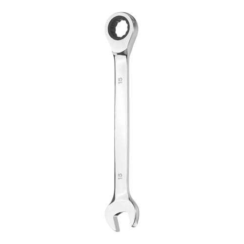 Image of sourcing map Ratcheting Combination Wrench 15mm Metric 12-Point Ratchet Box and Open End CR-V Steel Double Ended Spanner Tool for Automotive Pipe Furniture Machinery DIY Repair, Silver White