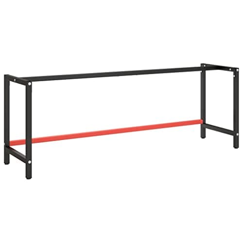 Image of vidaXL Work Bench Frame in Matte Black and Red - Heavy-Duty Metal Construction, Reinforced Structure with Pre-drilled Holes for Versatile Tabletop Attachment - Size: 220x57x79 cm