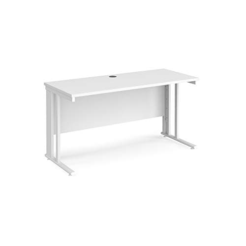 Image of Mr Office Maestro 25 straight desk 600mm deep - white cable managed leg, 1400, White