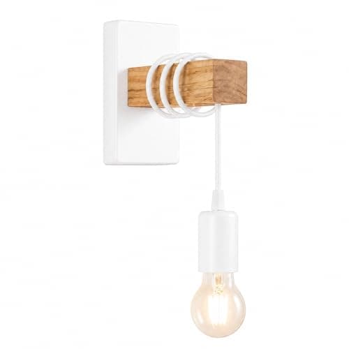 Image of Rravdst Wall Light Indoor, Vintage Wood Wall Lamp Wall Sconce Wall Lights E27 Base Wall Lighting Fixture, Wall Lamp for Living Room Bedroom Beside Hallway - White