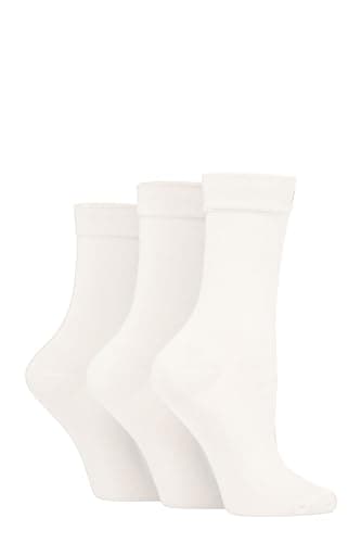 Image of SockShop Ladies Gentle Bamboo Socks with Smooth Toe Seams in Plain and Striped Designs Pack of 3 (UK, Numeric, 4, 8, Regular, Regular, White)