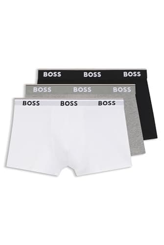 Image of BOSS Mens Trunk 3P Power Three-Pack of Logo-Waistband Trunks in Stretch Cotton