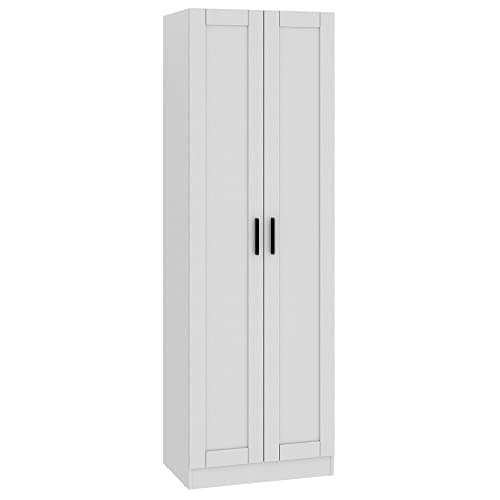 Image of Panana Wooden Storage Cabinet, 2 Doors Sideboard Organizer Unit Tall Kitchen Cupboard with Adjustable Shelves for Living Room, Bedroom, Kitchen and Hallway (White)