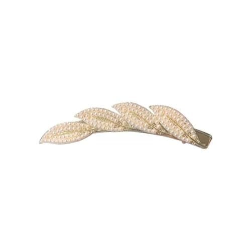 Image of yangzerang Leaf Pearl Side Clip Pearl Leaves Barrettes Hair Clips Women Alligator Clip Hairpin Headwear Jewelry for Women and Girls Thin Thick Hair