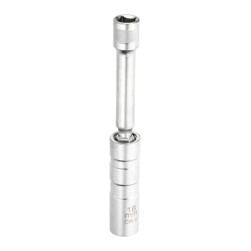 Image of sourcing map 1pcs Spark Plug Socket Set 3/8" Drive 16mm Swivel Magnetic 12 Point Medium Thin Wall Spark Plug Socket with 360 Degree Swivel CR-V Steel, Silver