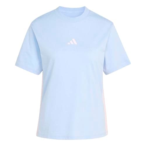 Image of adidas Women's Essentials 3-Stripes Cotton T-Shirt, Glow Blue/Clear Pink, L