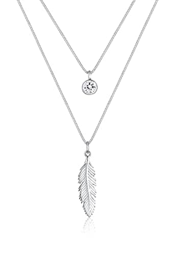 Image of Elli Necklace Feather Boho Festival Crystals 925 Sterling Silver