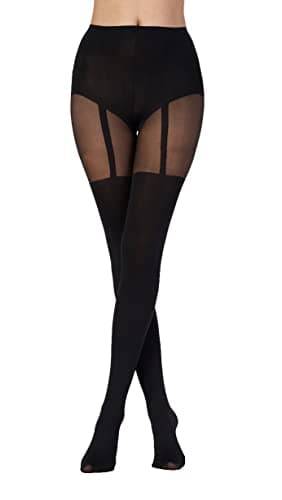 Image of Pretty Polly Women's Suspender Tights Matt Fein 40 DEN 3 Tights, Black (Black Black), One size (Manufacturer Size:OS)