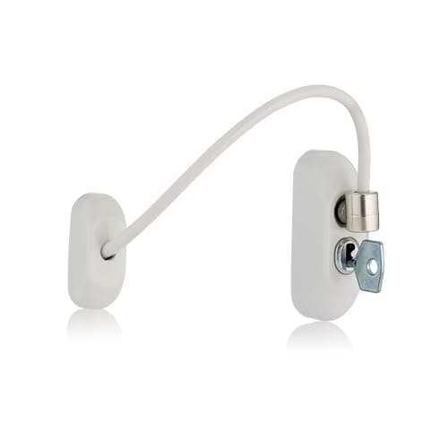 Image of XFORT Viper Key Locking Cable Window Restrictor in White, Durable Window Safety Lock for Child Safety and Window Security