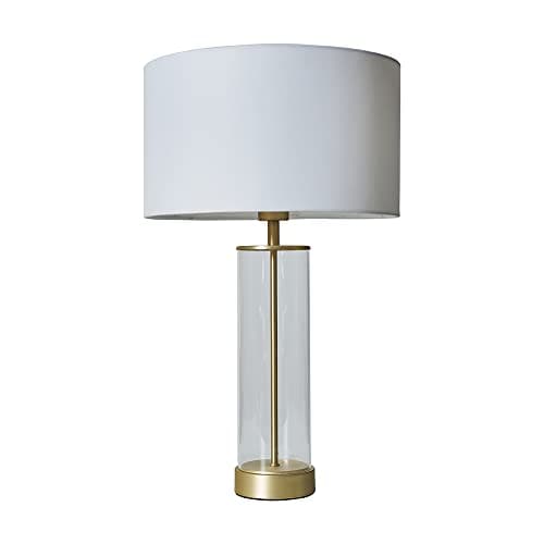 Image of MiniSun | Contemporary Matt Gold & Clear Tube Table Lamp with a White Cylinder Shade | Home Décor, Bedside & Desk Lamp