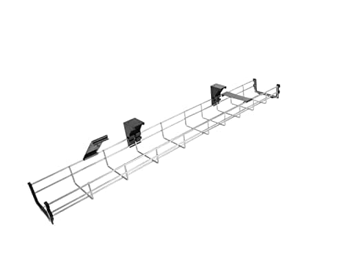 Image of Allcam CT100 100cm Long Under Desk Cable Tray Basket Galvanized Steel Mesh Cord Tidy w/Mounting Bracket, Cover & End cap
