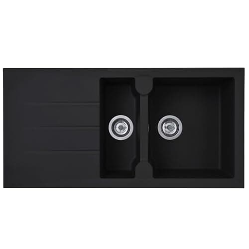 Image of Liquida LP15BL 1.5 Bowl Composite Reversible Inset Black Kitchen Sink with Waste