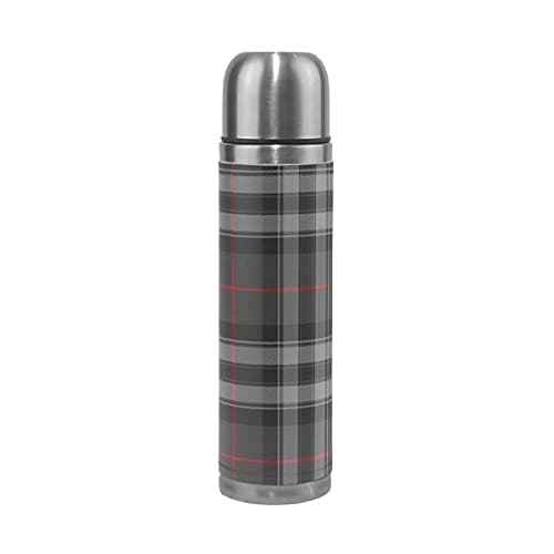 Image of Tartan Fabric Texture Seamless Pattern Sport Water Bottle Pots Stainless Steel Insulated Vacuum Flask Leather Wrapped(500ML)