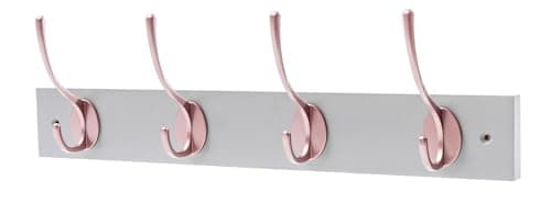 Image of keypak 4 Hook Dove Grey Wooden Wall Mounted Coat Rack with 4 Victorian Rose Gold Hooks - Heavy Duty Wooden Board for Coats, Hats, Bags, Tools Space Saving Wall Storage Organiser, Fixings Included