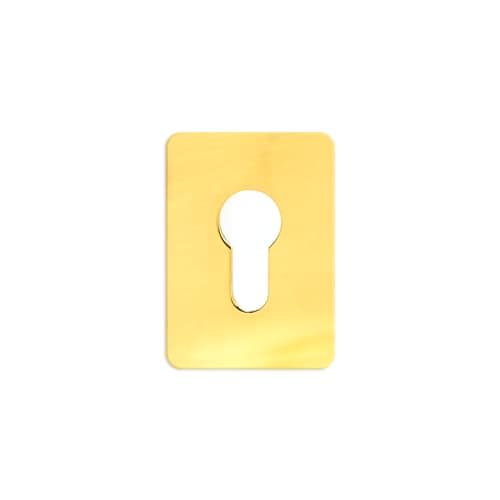 Image of TSS Polished Brass Euro Cylinder Stick On Repair Escutcheon, 65mm x 47mm. Self Adhesive Euro Profile Key Covers, Keyhole Cover for Euro Cylinder, Self Adhesive Door Plate