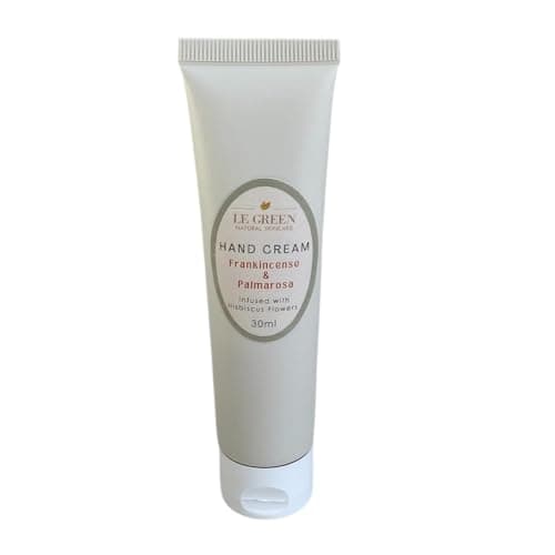 Image of Le Green Hand Cream, 100% Natural, Handmade Moisturizer with Frankincense & Palmrosa Essential Oil, Shea Butter for Dry Hands, Uplifting Aromatherapy, Non-Greasy, Fast-Absorbings, 30ml