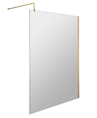 Image of Balterley Wetroom Shower Screen with Support Bar, Glass Shower Screen for Wet Room and Bathroom, 8mm Toughened Safety Glass Screens, Reversible Wetroom Screens - 1200 x 1850mm (Brushed Brass)