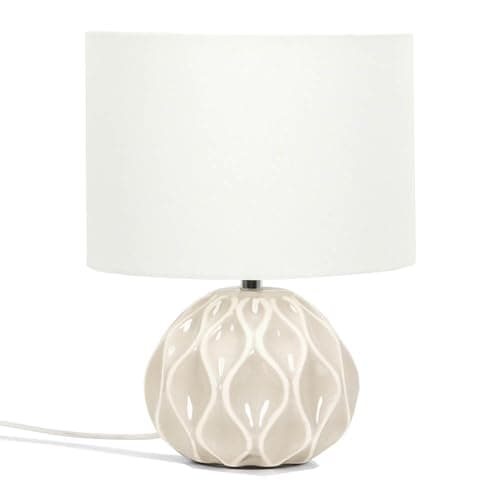 Image of ValueLights | Natural Textured Ceramic Base Table Lamp with a Cream Fabric Lampshade Living Room Bedroom Bedside Light | Table Lamps & Home Improvements Essential