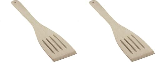 Image of Chef Aid Wooden Slotted Spatula, Crafted from Sensibly Sourecd Wood, Spatula for Cooking and Baking, Flip with Ease, Non Stick Friendly Kitchen Essential, Beige (Pack of 2)