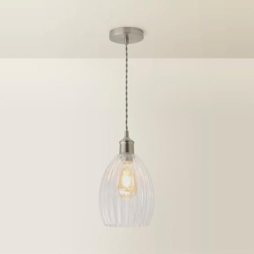 Image of ValueLights | Cheltenham Brushed Chrome Clear Ribbed Glass Dome Pendant Ceiling Light | Ceiling Lights, Home Décor & Improvement Essential | Mains Wired