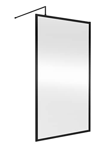 Image of nuie WRFBP1811 Modern Bathroom Full Outer Frame 8mm Toughened Safety Glass 1850mm Wetroom Screen & Support Arm, 1100mm, Satin Black