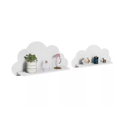 Image of Set of 2 Cloud Shaped Floating Wall Shelf Decorative Bedroom Nursery Display Unit Child's Cloud Shelves Children’s Nursery Floating Shelf Child's Bedroom Themed Boy/Girl (White)