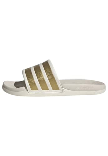 Image of adidas Women's ADILETTE COMFORT 2.0 SLIDES, off white/gold met./chalk white, 4 UK