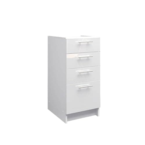 Image of JD Greta Fixed Height 400mm Kitchen Drawer Base Cabinet Floor Unit (Without Worktop) – White Gloss