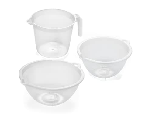 Image of Addis 3 Piece Cooking Set Including 1 Litre and 4 Litre Mixing Bowls and Measuring 2 Litre Jug, Clear