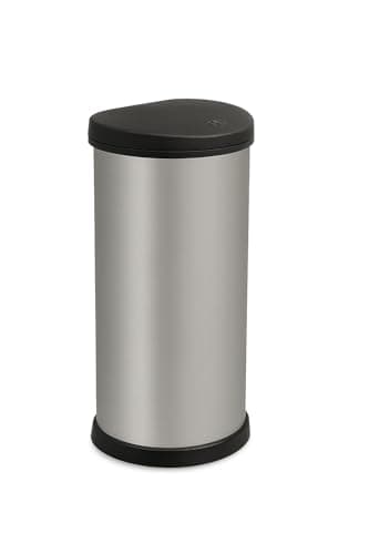 Image of CURVER 40L Kitchen Touch Deco Bin, 40 Litres, Matt Silver, Waste Disposal for Kitchen, Home, Office & Recycling