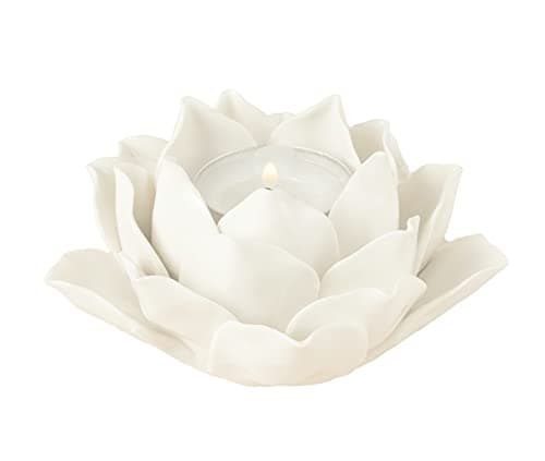 Image of Ceramic Handmade Lotus Candle Stick Holder Petals Flower Tea Lights Holder Home & Tabletop Office Window Decoration (White)