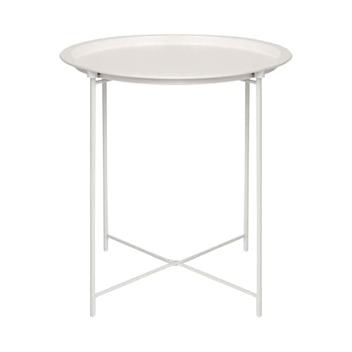 Image of Harbour Housewares Round Tray Table with Removable Tray - Pack of 1 - Matte White Steel Bed Side Table Raised Lip Serving Dish Compact Collapsible Folding Stand for Bedroom, Home and Office
