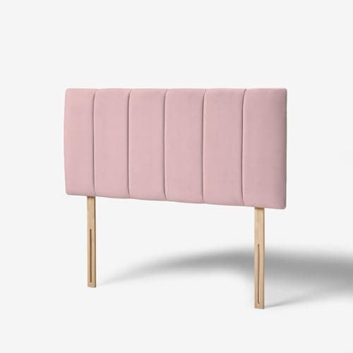 Image of hm bedding Velvet Upholstered Headboard for Divan Beds – 20-Inch Lined Extra Padded Plush Headboard with Wooden Struts – Luxury Bedroom Furniture (Pink, Single)