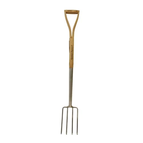 Image of Border Fork Stainless Steel Garden Fork with Ash Wood D Handle for Soil Loosening, Compost Turning and Raised Bed Gardening